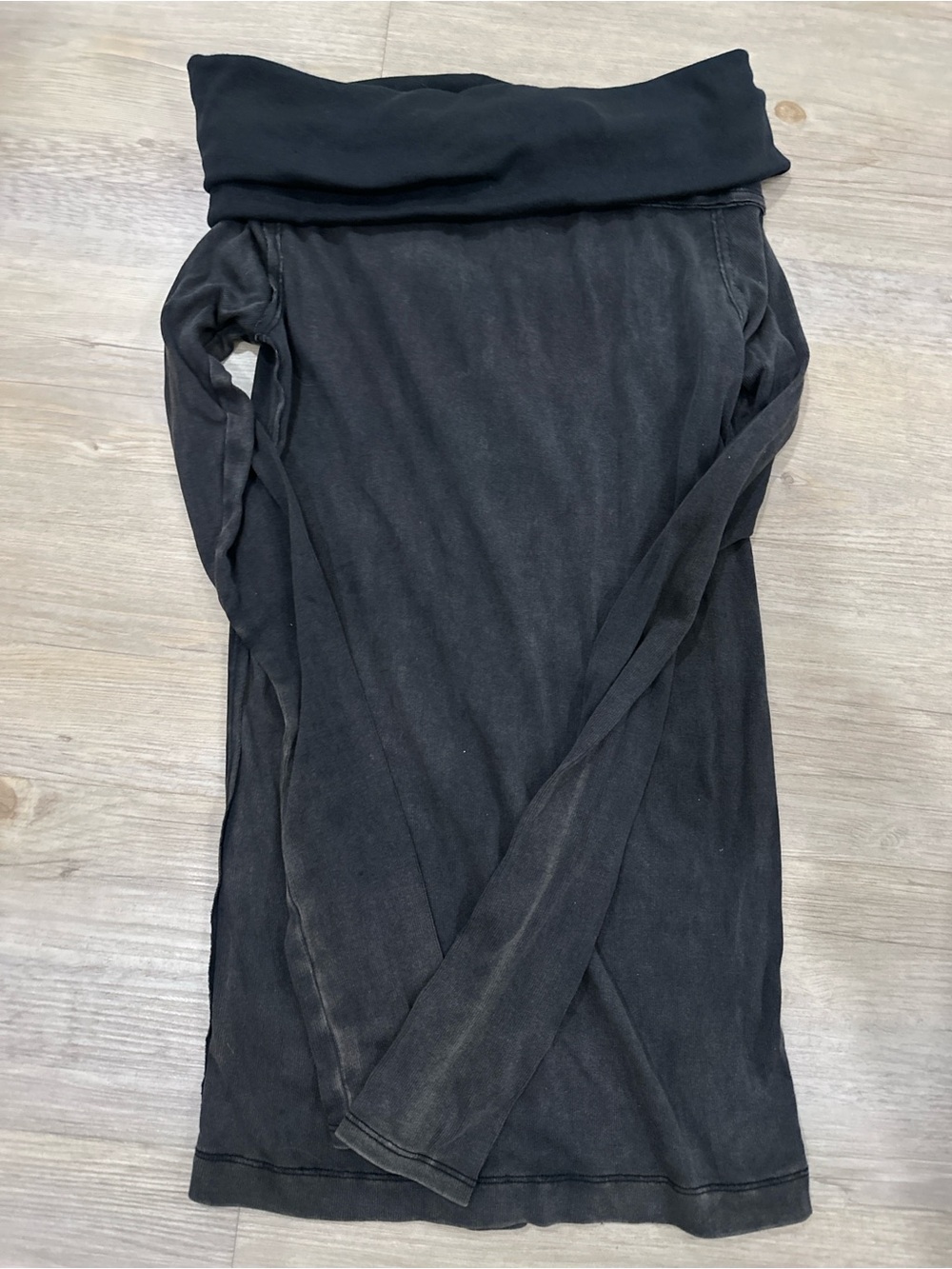 We The Free Black Off‑Shoulder Long Sleeve Distressed Tunic